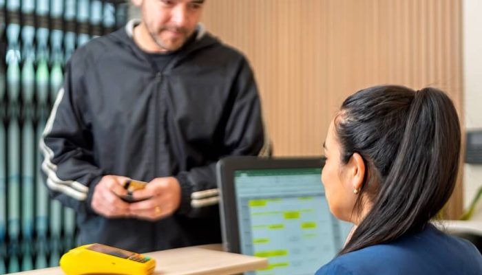 Patient completing the admissions process at a drug rehabilitation center