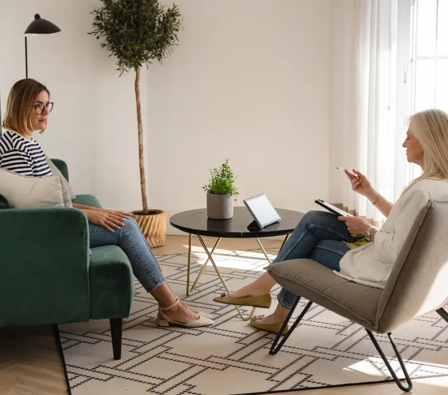 A counselor and patient having a supportive conversation at Lighthouse Behavioral Health Solutions in Columbus, Ohio