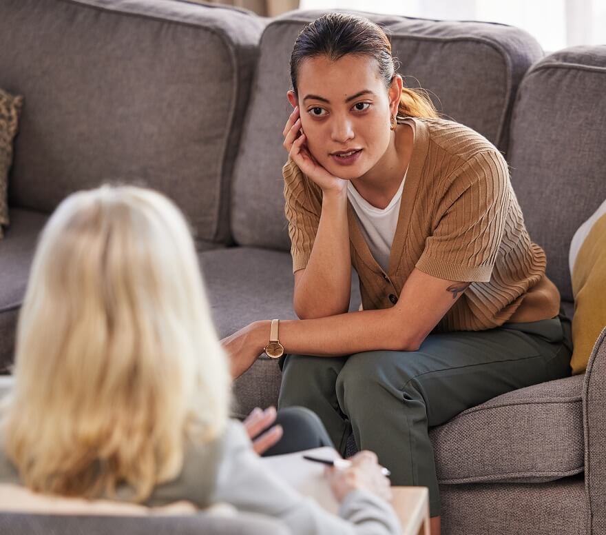 individual-therapy-counseling-session Client talking with a therapist during an individual counseling session